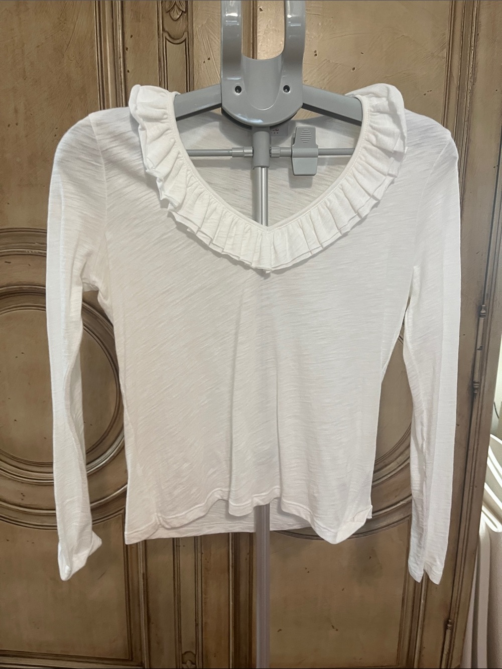 Goldie White Ruffle V-Neck Long Sleeve Top